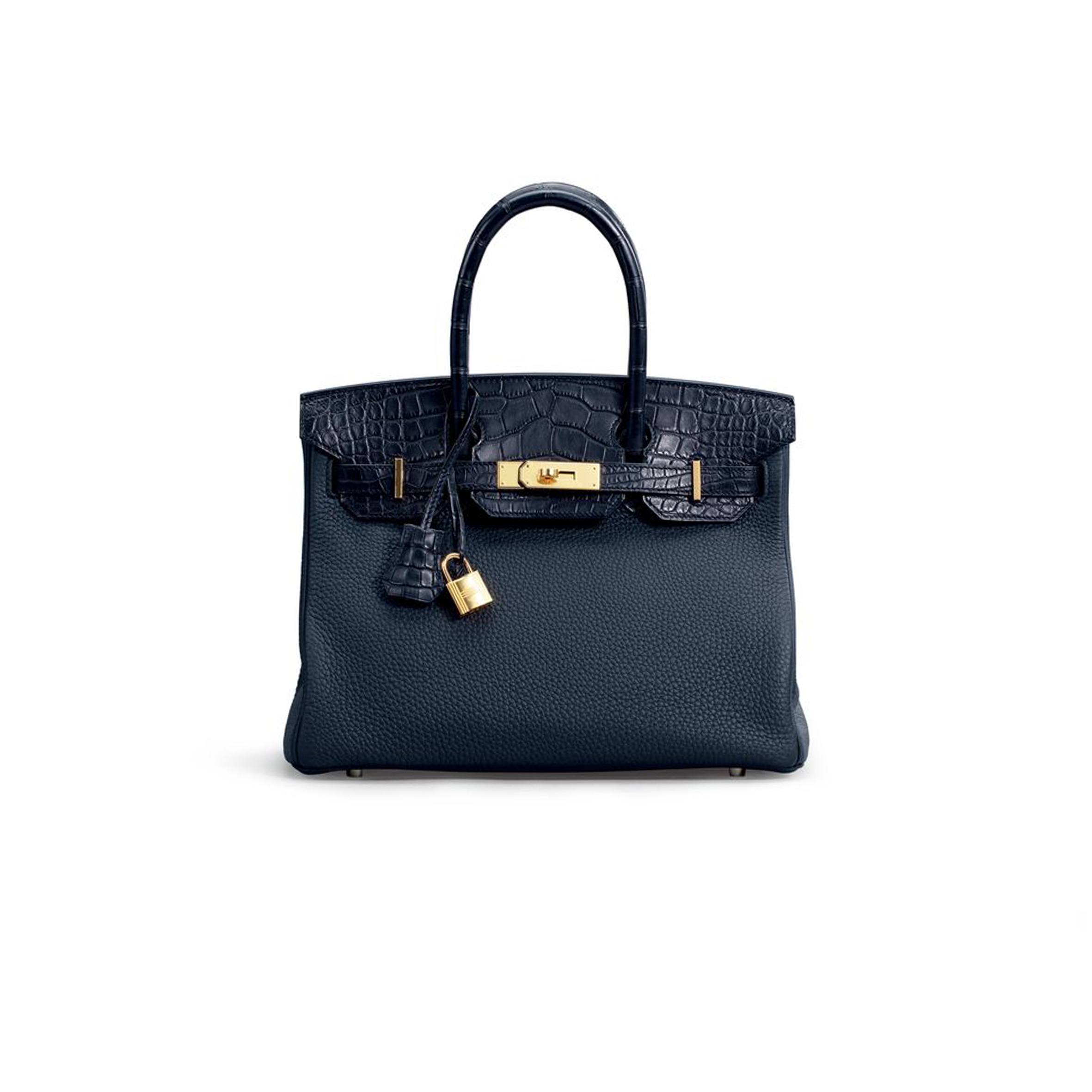 H**mes master birkin 25 crocodile and togo leather deep blue with gold buckle h076216ck28 (25*20*13cm)